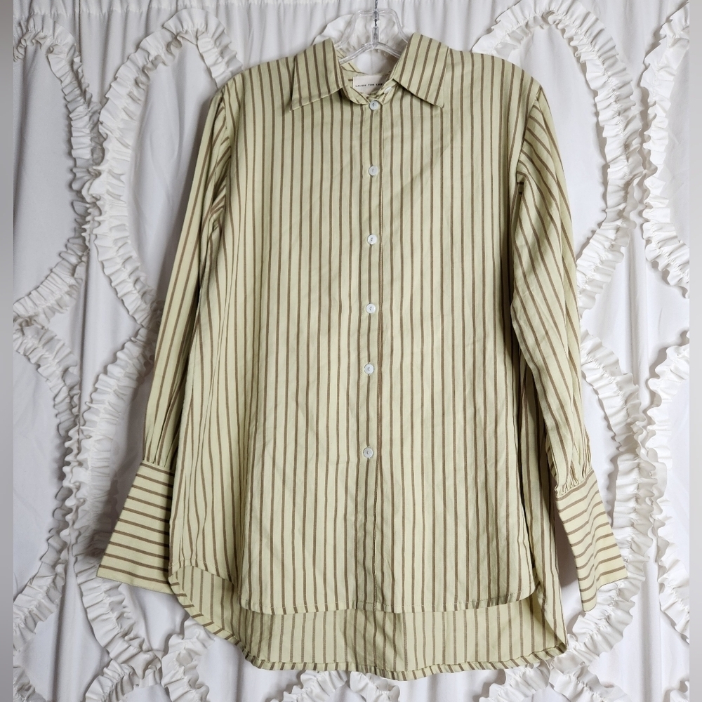 Striped Yellow Button-Down Women's Shirt - Picture 3 of 8
